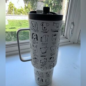 Cost Plus World Market White Insulated Travel Tumbler with Black Dog Sketches